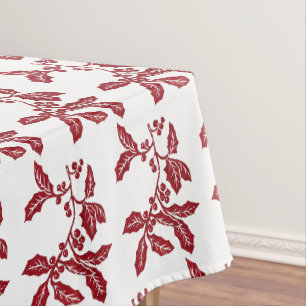 Hand-created Holly Linocut Christmas artwork Tablecloth