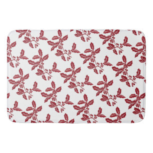 Hand-created linocut holly Christmas/holiday  Bath Mat