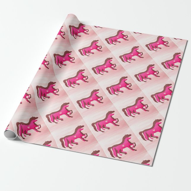 Hand Designed Pink Horse Wrapping Paper (Unrolled)