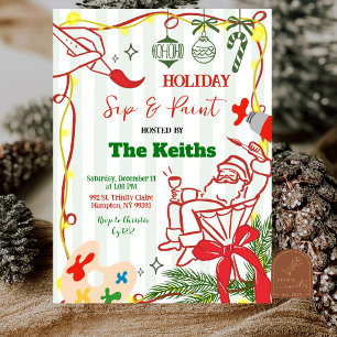 Hand Doodle Christmas Holiday Paint and Sip  Invit Invitation