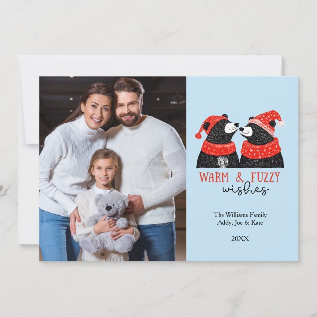 Hand Draw Christmas Bear Custom Photo Holiday Card (Front)