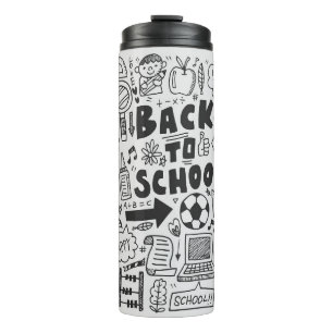 hand draw doodle school element thermal tumbler