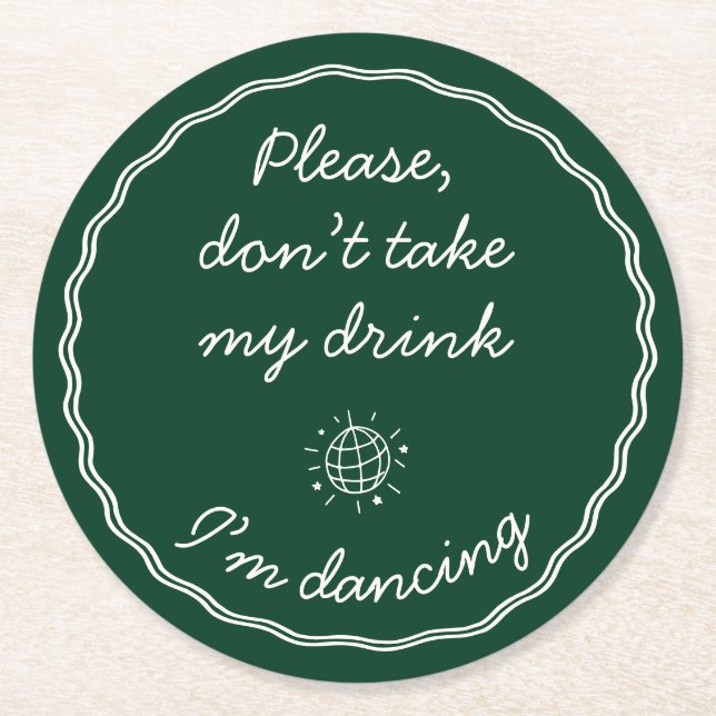 Hand Draw Emerald Green Handwritting Round Paper Coaster (Front)