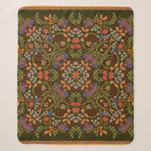 Hand draw fantasy floral pattern. Vintage template Sherpa Blanket