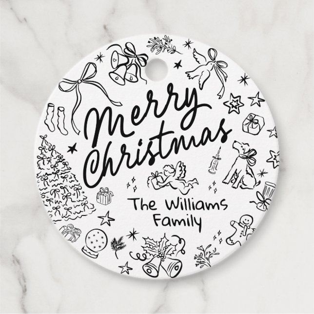 Hand Draw Merry Christmas  Favour Tags (Front)
