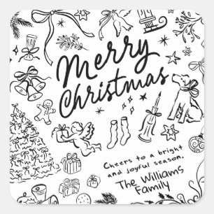 Hand Draw Merry Christmas  Square Sticker
