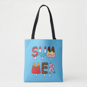 Hand Draw MultiColored Summer Snack Kids Popsicles Tote Bag