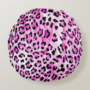 hand draw pink color seamless leopard pattern / il round cushion