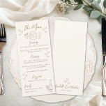 Hand Draw Quirky Whimsical Wedding Menu<br><div class="desc">Hand Drawn French Whimsical Wedding Dinner Menu. This charming wedding menu card features a playful yet elegant design with a soft ivory background and tan artwork and text for an elegant, muted look. A hand-drawn place setting illustration appears at the top, while a champagne bottle with a glass sits at...</div>