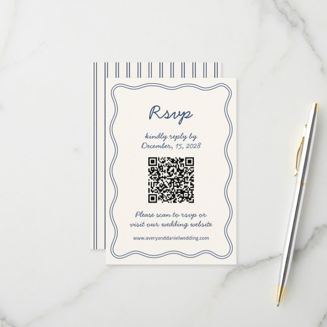 Hand Draw Retro Blue Handwritting RSVP Card (Front/Back In Situ)