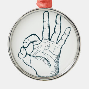 Hand draw sketch vintage okay hand sign metal tree decoration