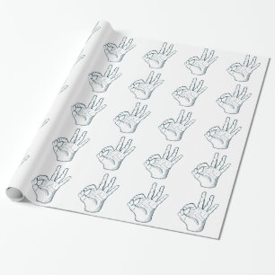 Hand draw sketch vintage okay hand sign wrapping paper