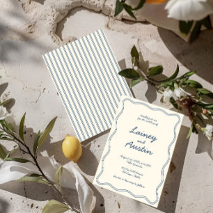 Hand Draw Vintage Blue Handwritting Wedding  Invitation