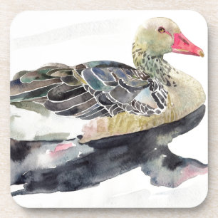 Hand Draw Watercolor Bird, Duck Coaster