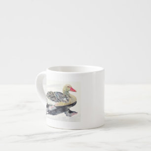 Hand Draw Watercolor Bird, Duck Espresso Cup