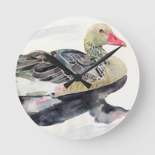 Hand Draw Watercolor Bird, Duck Round Clock