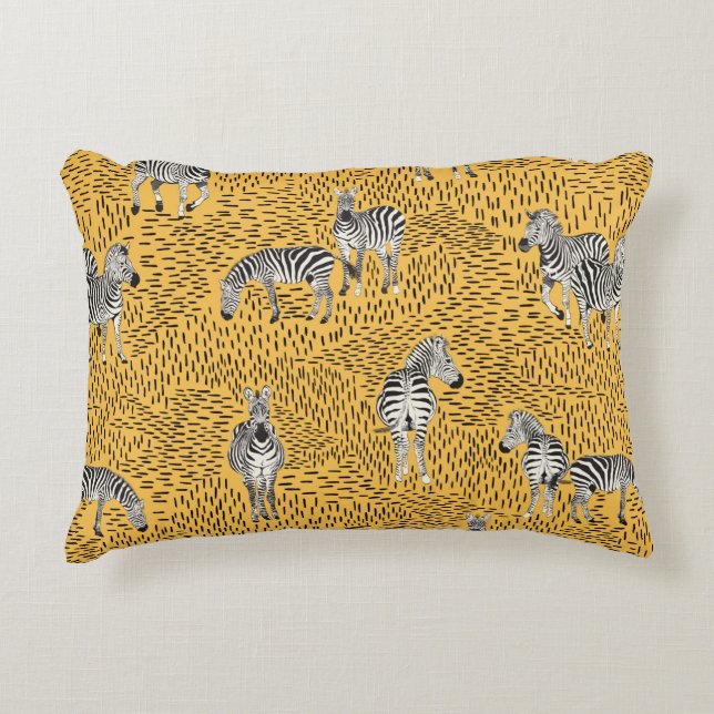 Hand draw Zebra Seamless Pattern With Line Backgro Decorative Cushion (Front)