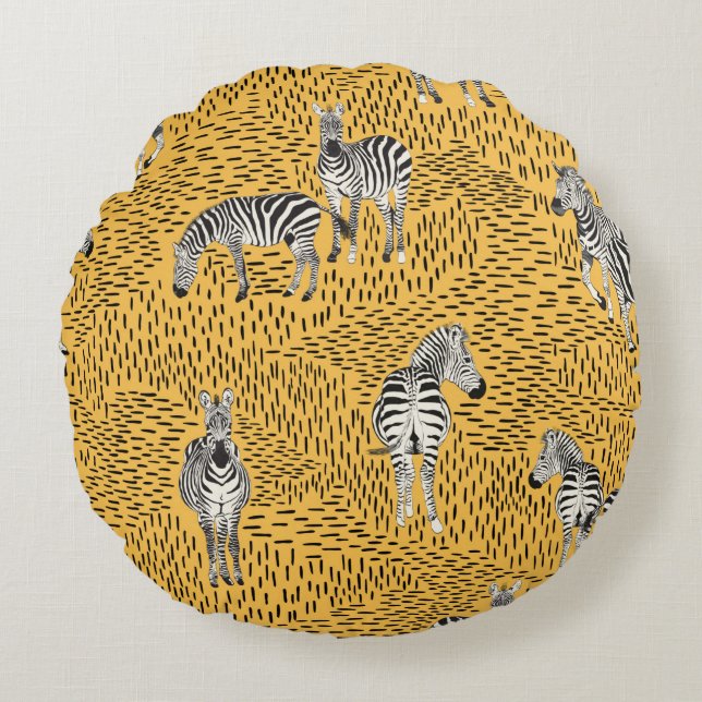 Hand draw Zebra Seamless Pattern With Line Backgro Round Cushion (Front)