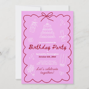 Hand drawing 30th birthday pink trendy colourful