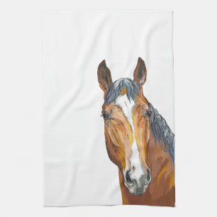 Hand drawing bay horse apron tea towel