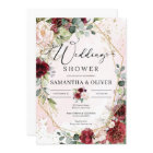 Hand drawing burgundy floral gold wedding shower