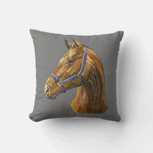 Hand drawing chestnut horse cushion