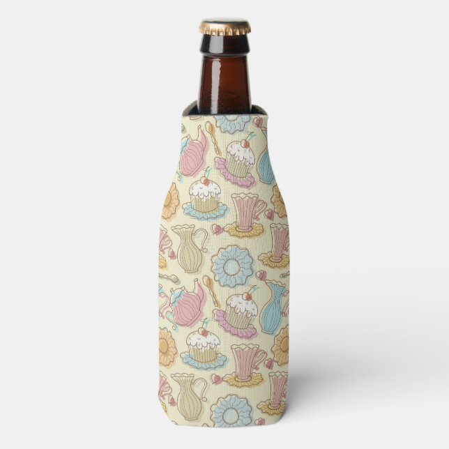 Hand Drawing Dishes Silhouettes Bottle Cooler (Bottle Front)
