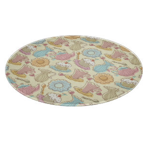 Hand Drawing Dishes Silhouettes Cutting Board