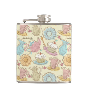 Hand Drawing Dishes Silhouettes Hip Flask
