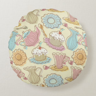 Hand Drawing Dishes Silhouettes Round Cushion