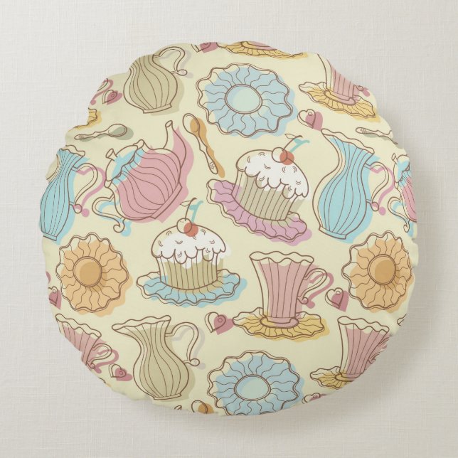 Hand Drawing Dishes Silhouettes Round Cushion (Front)