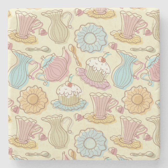 Hand Drawing Dishes Silhouettes Stone Coaster (Front)