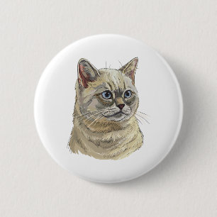Hand drawing funny British cat 6 Cm Round Badge