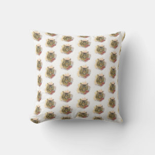 Hand drawing funny cute Maine coon with flowers Cushion