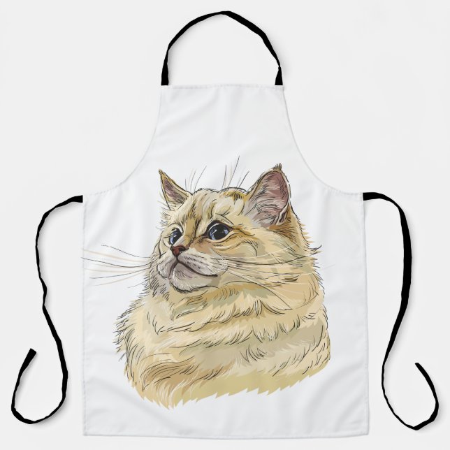 Hand drawing funny fluffy Ragdoll cat Apron (Front)