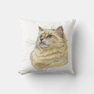 Hand drawing funny fluffy Ragdoll cat Cushion