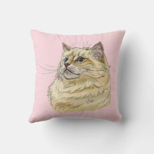 Hand drawing funny fluffy Ragdoll cat Cushion