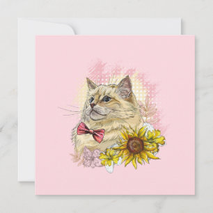 Hand drawing funny Red Ragdoll cat with flowers