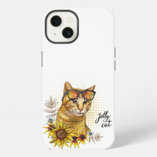 Hand drawing funny red tabby cat in glasses with s iPhone 13 case