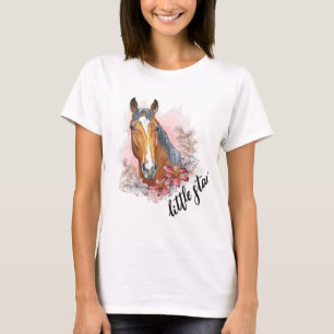 Hand drawing horse with plants and flowers T-Shirt