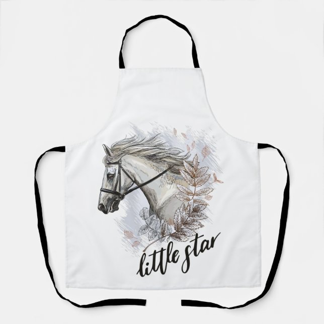 Hand drawing horse with plants apron (Front)