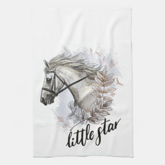 Hand drawing horse with plants apron tea towel