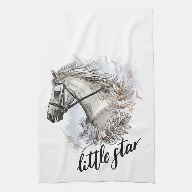 Hand drawing horse with plants apron tea towel (Vertical)