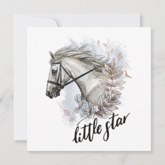 Hand drawing horse with plants throw pillow