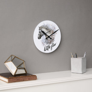 Hand drawing horse with plants throw pillow round clock