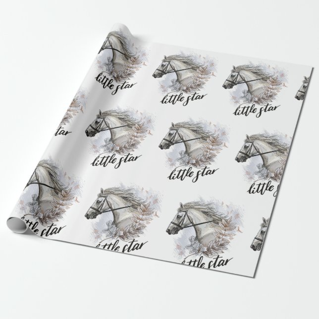 Hand drawing horse with plants wrapping paper (Unrolled)