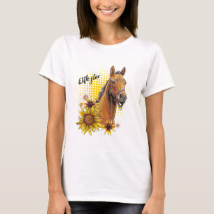 Hand drawing horse with sunflowers T-Shirt