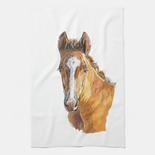 Hand drawing little cute foal apron tea towel