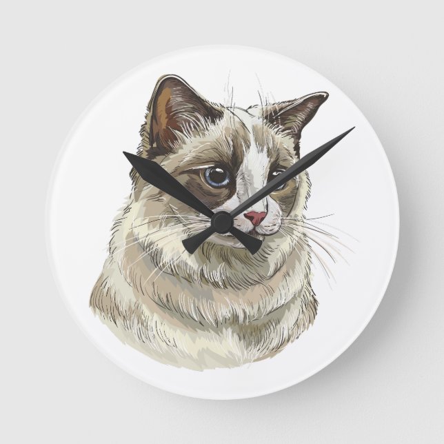 Hand drawing luffy Ragdoll cat Round Clock (Front)