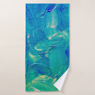 Hand drawing oil painting, spots of paint and brus bath towel
